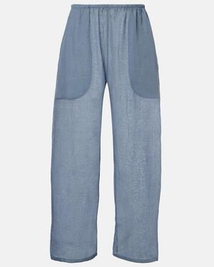 Leset Niko Cropped Wide-Leg Ramie Pants - Blue
