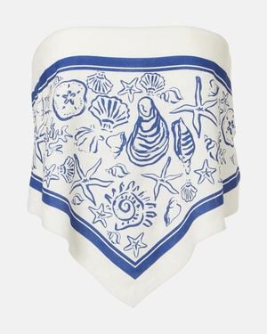 Jonathan Simkhai Bedrucktes Bandeau-Top Aus Einem Leinengemisch - Blau