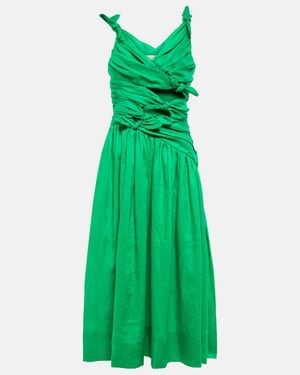 Zimmermann Tiggy Bow-Detail Pleated Midi Dress - Green