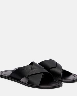 The Row Malick Cross Leather Sandals - Black
