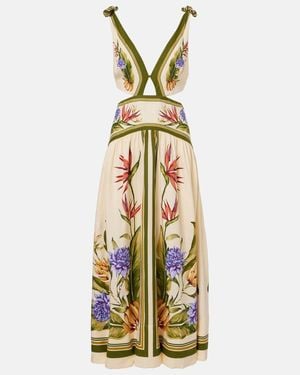 FARM Rio Floral Cutout Linen-Blend Maxi Dress - Metallic