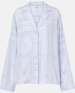 TOTEME Embroidered Cotton-Blend Poplin Pyjama Shirt - Blue