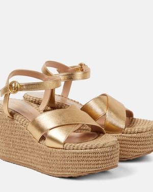 Gianvito Rossi Leather And Raffia Platform Sandals - Metallic