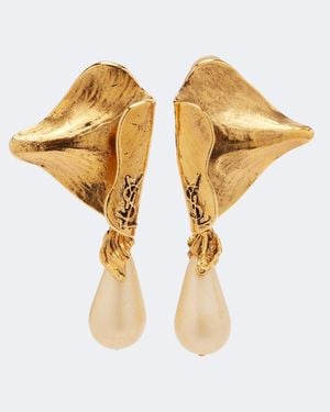 Saint Laurent Orecchini A Clip Cassandre Con Perle Bijoux - Metallizzato