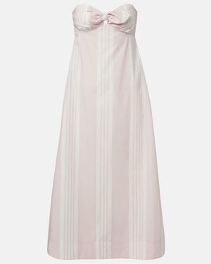 Posse Vestido Midi Rosie De Algodon A Rayas - Blanco