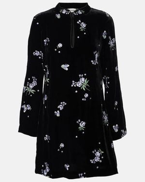 RIXO London Calla Embroidered Velvet Minidress - Black