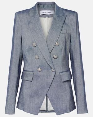 Veronica Beard Miller Double-Breasted Linen-Blend Blazer - Blue