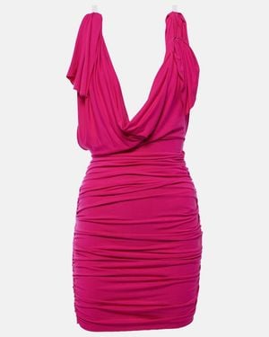 The Attico Draped Jersey Minidress - Purple