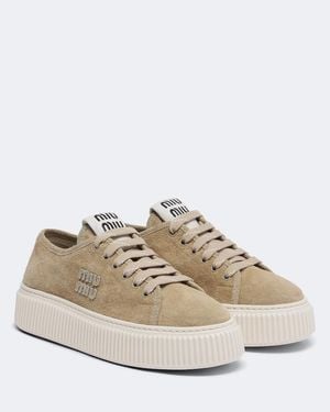 Miu Miu Plateau-Sneakers Aus Veloursleder - Natur
