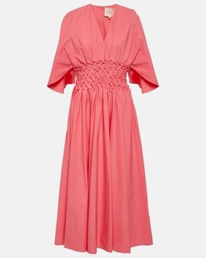 ROKSANDA Esti Gathered Pleated Cotton-Poplin Midi Dress - Pink