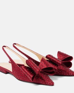 Mach & Mach Le Cadeau Embellished Satin Slingback Flats - Red