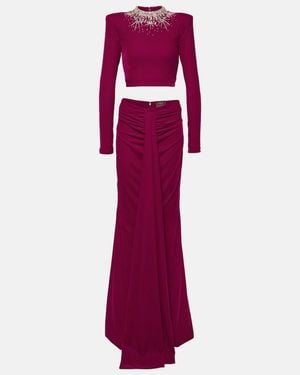 Miss Sohee Gemma Embellished Crop Top And Maxi Skirt Set - Purple