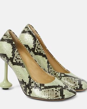 Loewe Toy Snake-Effect Leather Court Shoes - Metallic