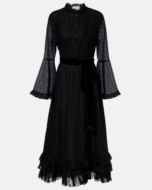 Valentino Daisy Sangallo Belted Cotton Shirt Dress - Black