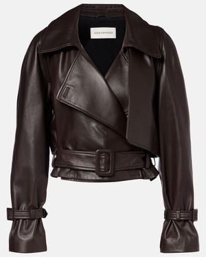 Nour Hammour Hatti Cropped Leather Jacket - Black