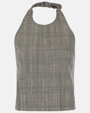 Wardrobe NYC Prince Of Wales Check Open-Back Wool Top - Gray