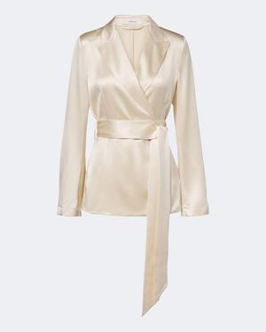 JOSEPH Archer Belted Silk Satin Jacket - Natural
