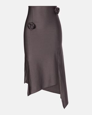 Coperni Floral-Applique Satin Midi Skirt - Brown