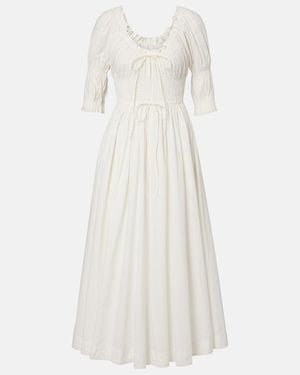 Doen Shirred Cotton Midi Dress - White