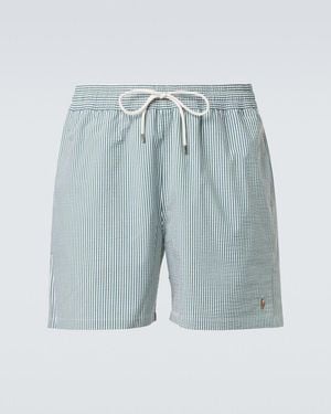 Polo Ralph Lauren Traveler Striped Seersucker Swim Trunks - Blue