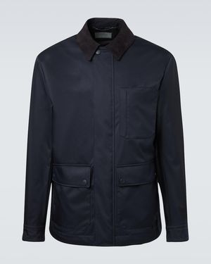 Canali Suede-Trimmed Blouson Jacket - Blue