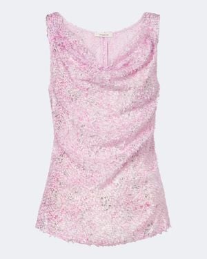 JACQUES WEI Top Drapeado Con Flecos - Rosa