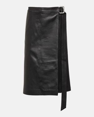 Ami Paris Wrap Leather Midi Skirt - Black
