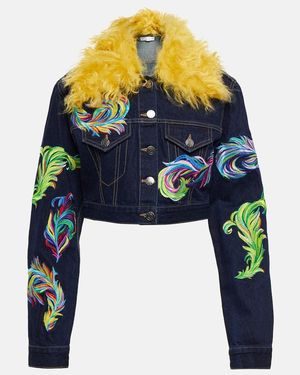Area Chaqueta Cropped En Denim - Azul