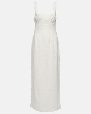 chinese dress ladies Linen Abstract-Print Pleated-Waist Midi Dress PRIYA – LINTICO main image 1