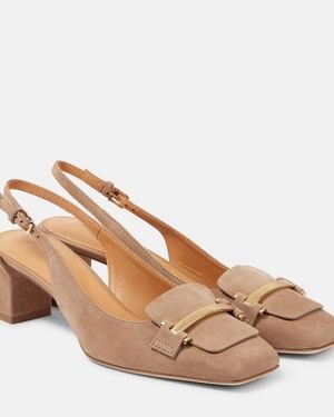 Tod's Suede Leather Slingback Pumps - Brown
