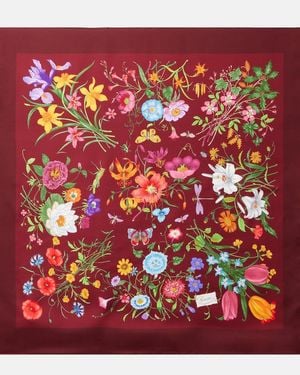 Gucci Printed Flora Silk Twill Carré - Red