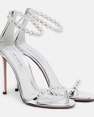 Aquazzura Bijoux 105 Embellished Metallic Leather Sandals - White