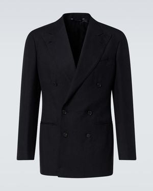 Saman Amel Double-Breasted Silk Blazer - Blue