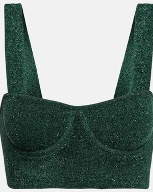 Galvan London Moonlight Metallic Knit Crop Top - Green