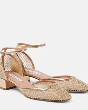 Aquazzura Asha 35 Leather-Trimmed Mesh Court Shoes - Natural