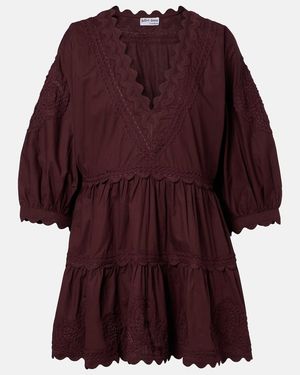Juliet Dunn Scalloped Cotton Poplin Minidress - Red