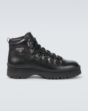 Prada Brixxen Leather Lace-Up Boots - Black