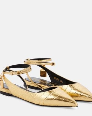 Tom Ford Padlock Croc-Effect Ballet Flats - Metallic
