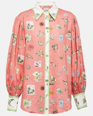 ALÉMAIS Puff-Sleeve Printed Linen Shirt - Pink