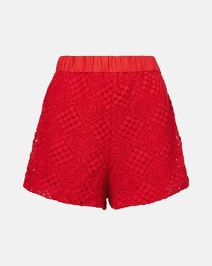 SIR. Crochet High-Rise Cotton-Blend Shorts - Red