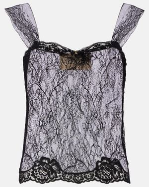 Valentino Top De Encaje Semitransparente - Negro
