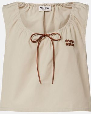 Miu Miu Cropped-Top Aus Einem Baumwollgemisch Mit Leder - Natur
