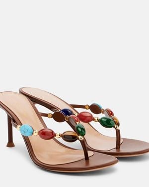 Gianvito Rossi Embellished Leather Thong Sandals - Pink
