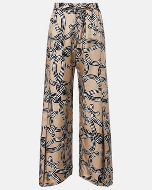 Loewe Paula's Ibiza Anagram Silk Wide-Leg Trousers - Natural