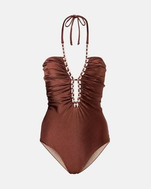 Adriana Degreas Solid Chain Halterneck Swimsuit - Brown