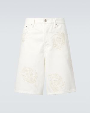 Dries Van Noten Embroidered Denim Bermuda Shorts - White
