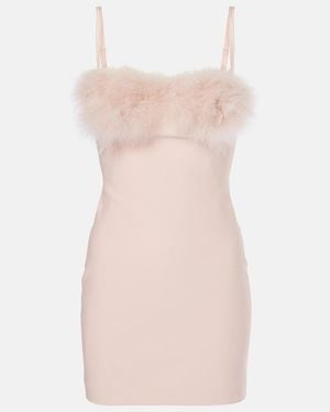 Blumarine Feather-Trimmed Jersey Minidress - Pink