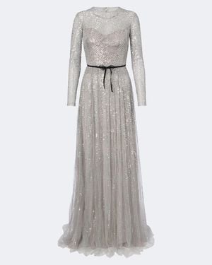 Monique Lhuillier Bow-Detail Sequined Tulle Bustier Gown - Grey