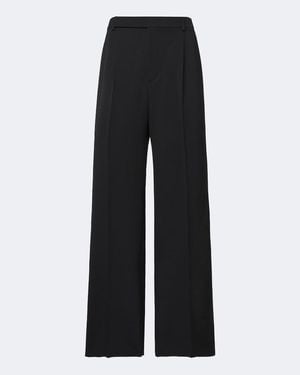 Saint Laurent Wool Gabardine Wide-Leg Trousers - Black