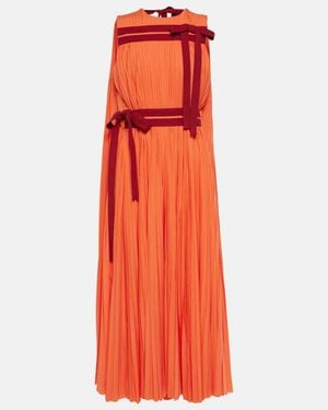 ROKSANDA Calista Caped Bow-Detail Plisse Midi Dress - Orange